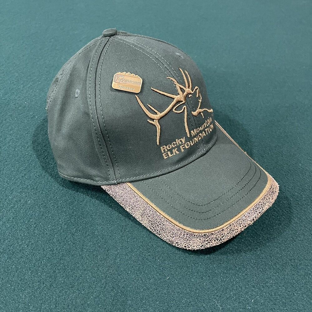 Rocky Mountain Hat Green Elk Foundation Embroidery Sponsor Metal Pin Deer Antler